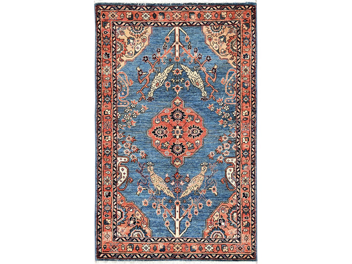 3'1" x 4'11" New Hand Knotted Blue Wool Rectangle Oriental Rug - MOA1021609