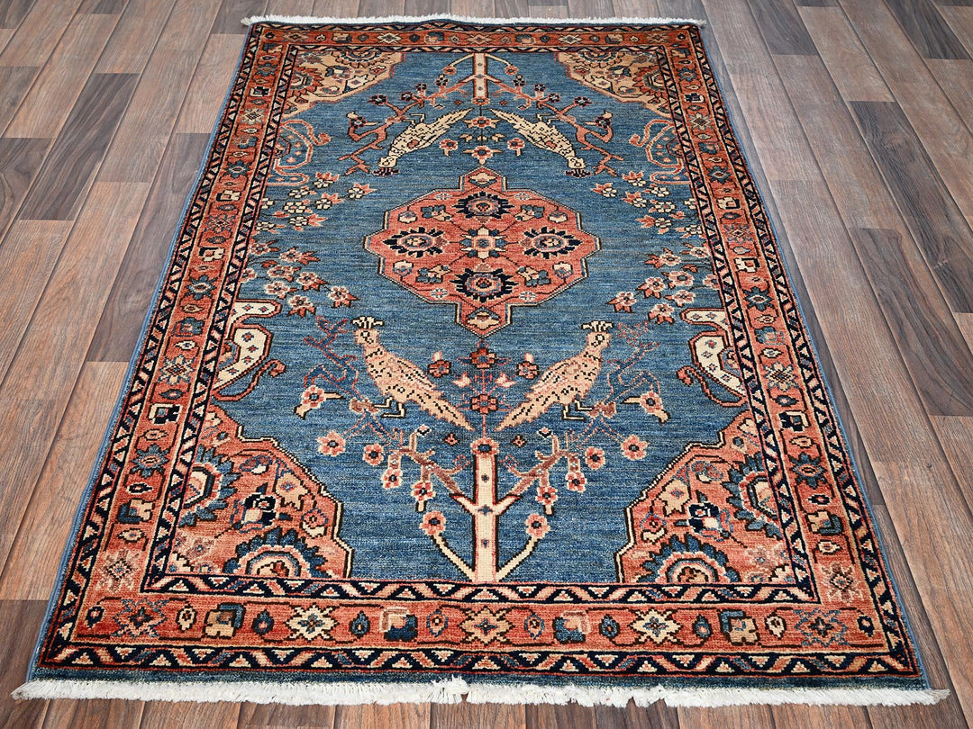 3'1" x 4'11" New Hand Knotted Blue Wool Rectangle Oriental Rug - MOA1021609