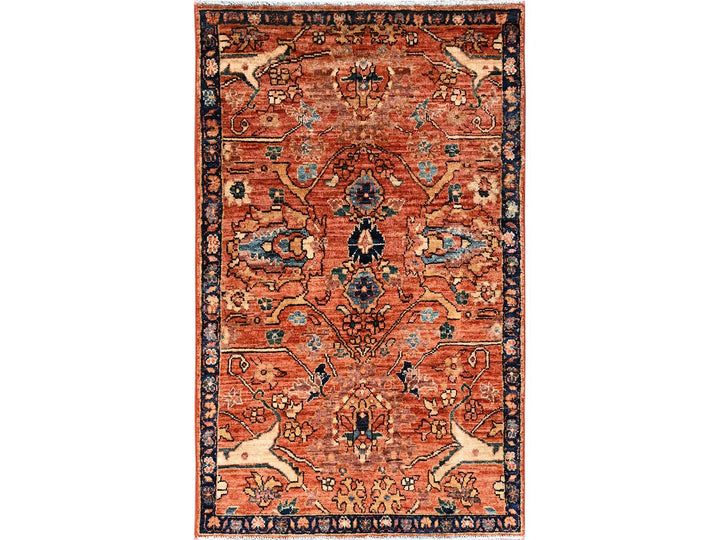 2'11" x 4'10" New Hand Knotted Orange Wool Rectangle Oriental Rug - MOA1021610