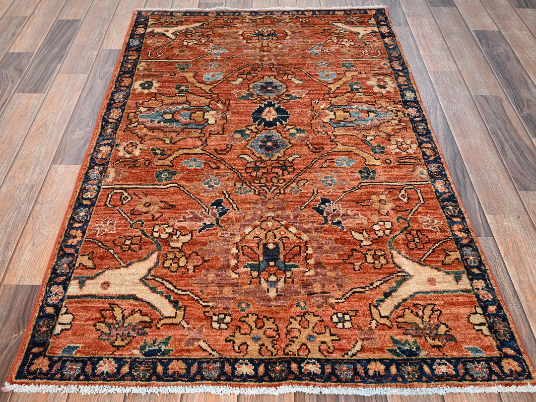 2'11" x 4'10" New Hand Knotted Orange Wool Rectangle Oriental Rug - MOA1021610