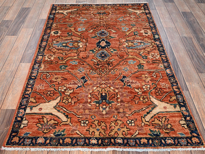 2'11" x 4'10" New Hand Knotted Orange Wool Rectangle Oriental Rug - MOA1021610