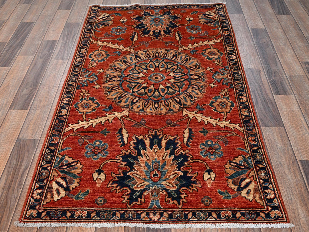 2'11" x 5'2" New Hand Knotted Red Wool Rectangle Oriental Rug - MOA1021611