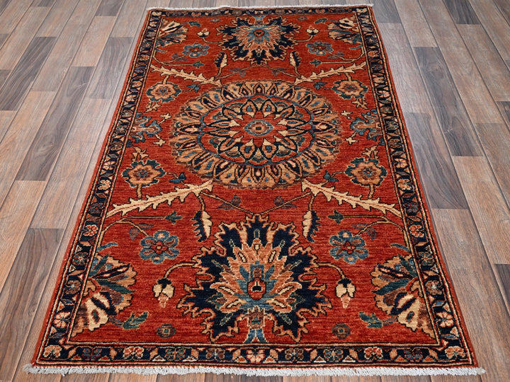 2'11" x 5'2" New Hand Knotted Red Wool Rectangle Oriental Rug - MOA1021611