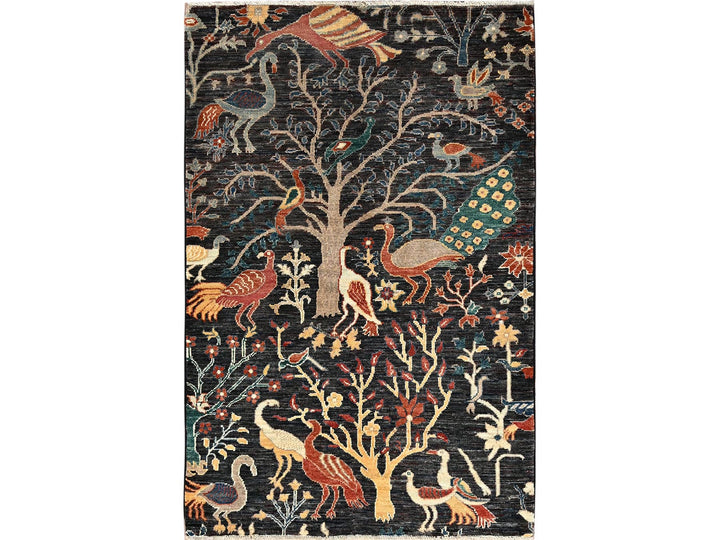 3'3" x 4'11" New Hand Knotted Black Wool Rectangle Oriental Rug - MOA1021612