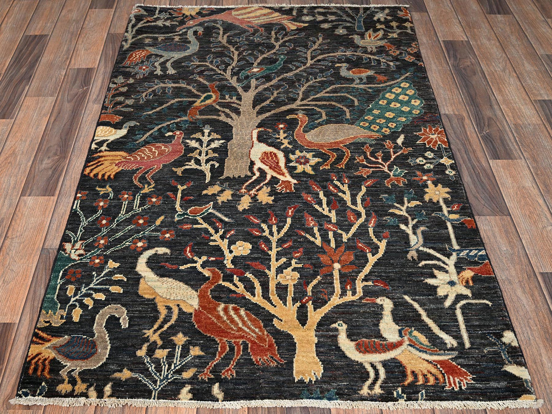 3'3" x 4'11" New Hand Knotted Black Wool Rectangle Oriental Rug - MOA1021612