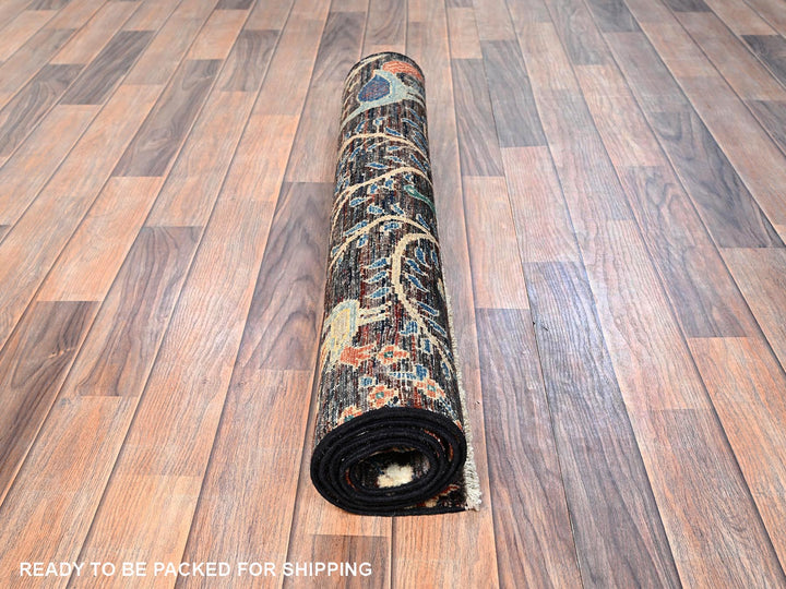 3'3" x 4'11" New Hand Knotted Black Wool Rectangle Oriental Rug - MOA1021612