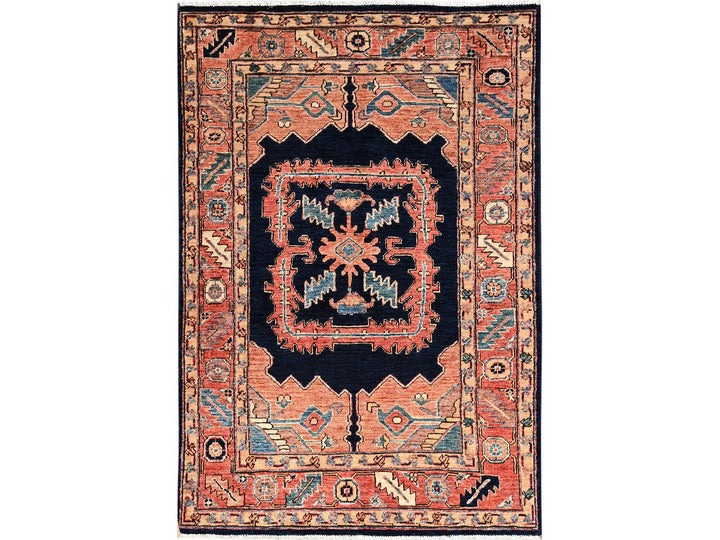 3'4" x 4'11" New Hand Knotted Blue Wool Rectangle Oriental Rug - MOA1021614