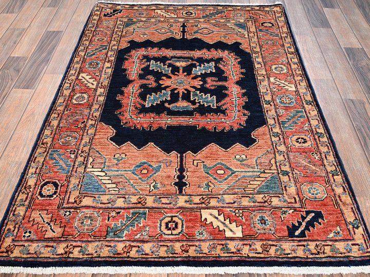 3'4" x 4'11" New Hand Knotted Blue Wool Rectangle Oriental Rug - MOA1021614