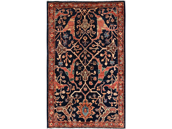 2'11" x 4'9" New Hand Knotted Blue Wool Rectangle Oriental Rug - MOA1021617