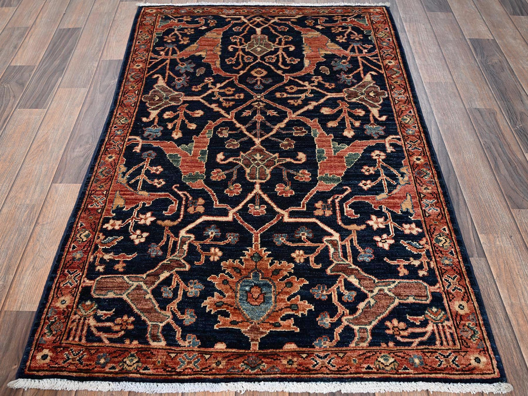 2'11" x 4'9" New Hand Knotted Blue Wool Rectangle Oriental Rug - MOA1021617