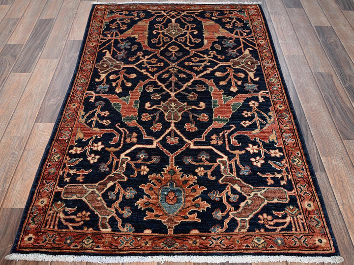 2'11" x 4'9" New Hand Knotted Blue Wool Rectangle Oriental Rug - MOA1021617