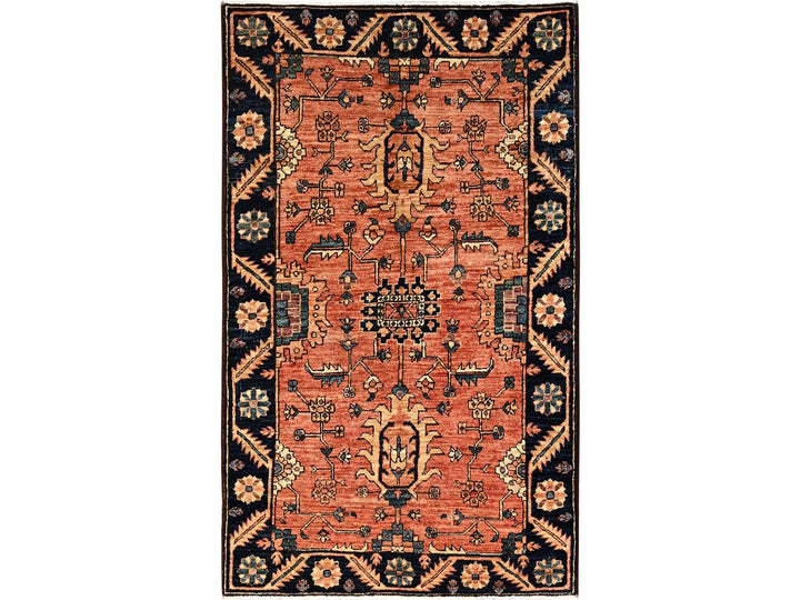 3'2" x 5'3" New Hand Knotted Orange Wool Rectangle Oriental Rug - MOA1021618