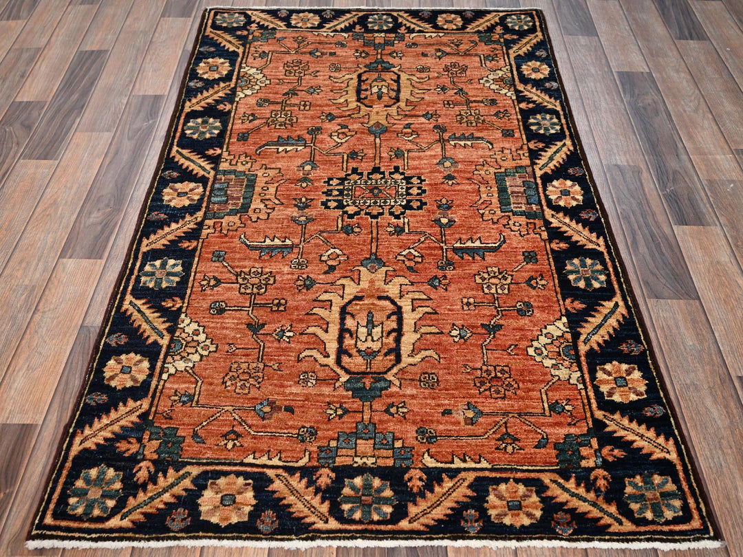 3'2" x 5'3" New Hand Knotted Orange Wool Rectangle Oriental Rug - MOA1021618