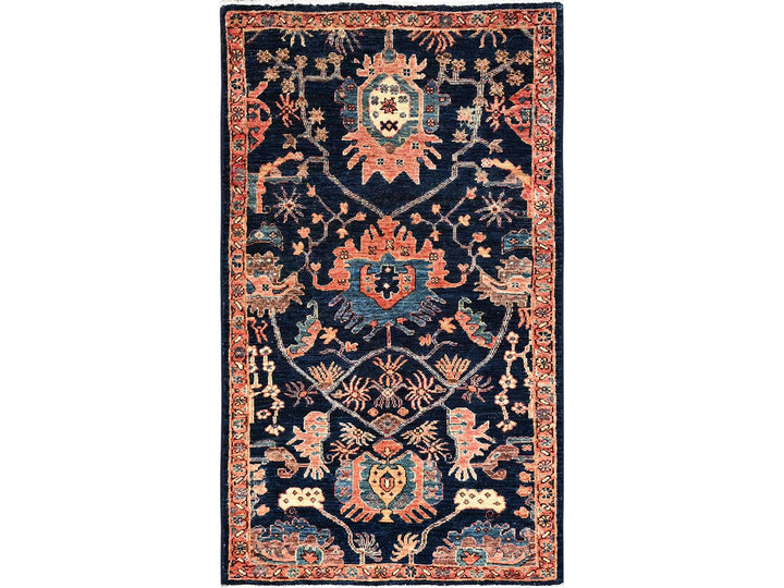 2'10" x 4'10" New Hand Knotted Blue Wool Rectangle Oriental Rug - MOA1021621