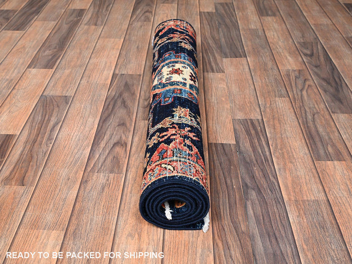 2'10" x 4'10" New Hand Knotted Blue Wool Rectangle Oriental Rug - MOA1021621