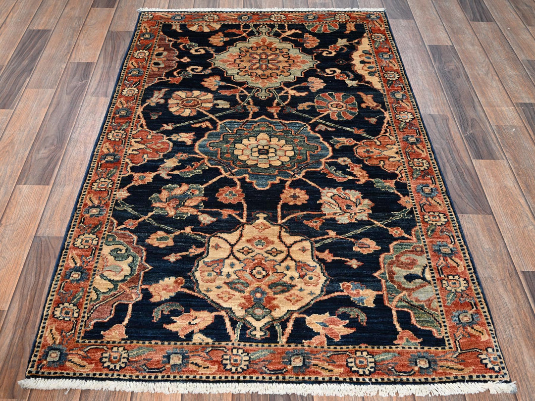 3'1" x 4'10" New Hand Knotted Blue Wool Rectangle Oriental Rug - MOA1021622