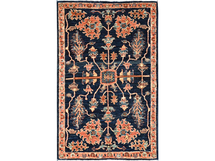 2'8" x 4'2" New Hand Knotted Blue Wool Rectangle Oriental Rug - MOA1021623