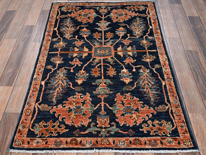 2'8" x 4'2" New Hand Knotted Blue Wool Rectangle Oriental Rug - MOA1021623