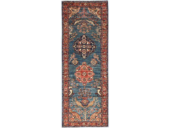 2'9" x 7'8" New Hand Knotted Blue Wool Runner Oriental Rug - MOA1021624