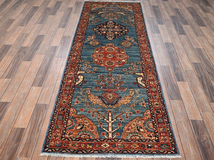 2'9" x 7'8" New Hand Knotted Blue Wool Runner Oriental Rug - MOA1021624