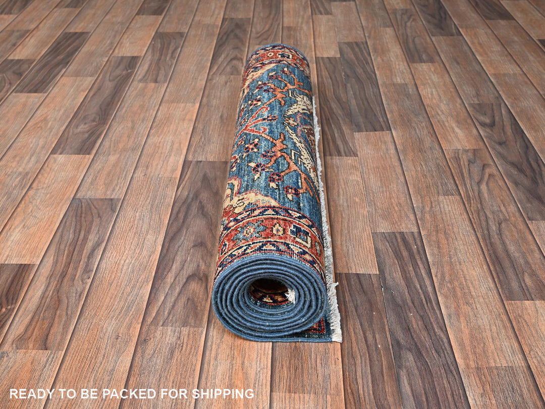 2'9" x 7'8" New Hand Knotted Blue Wool Runner Oriental Rug - MOA1021624