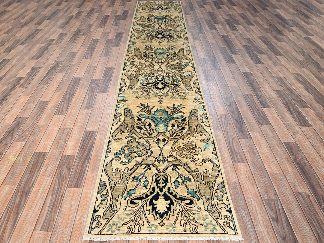 2'7" x 13'10" New Hand Knotted Ivory Wool Runner Oriental Rug - MOA1021625