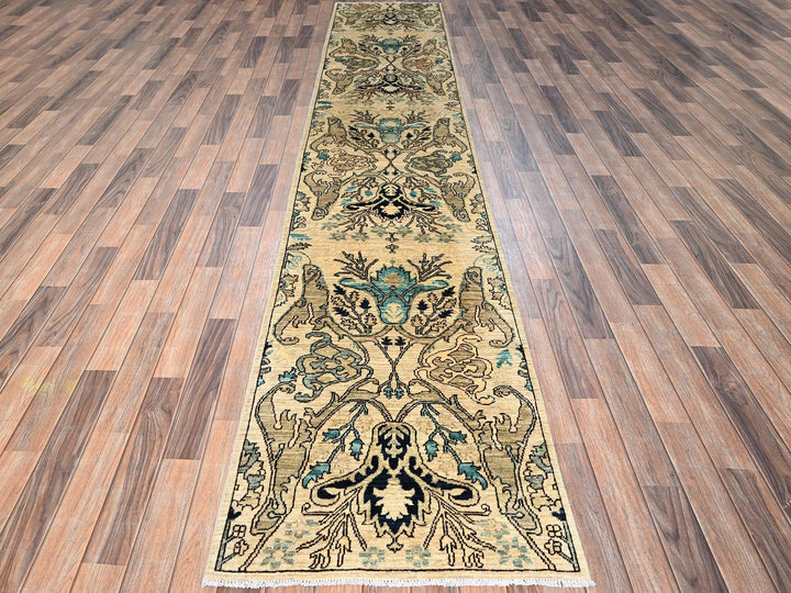 2'7" x 13'10" New Hand Knotted Ivory Wool Runner Oriental Rug - MOA1021625