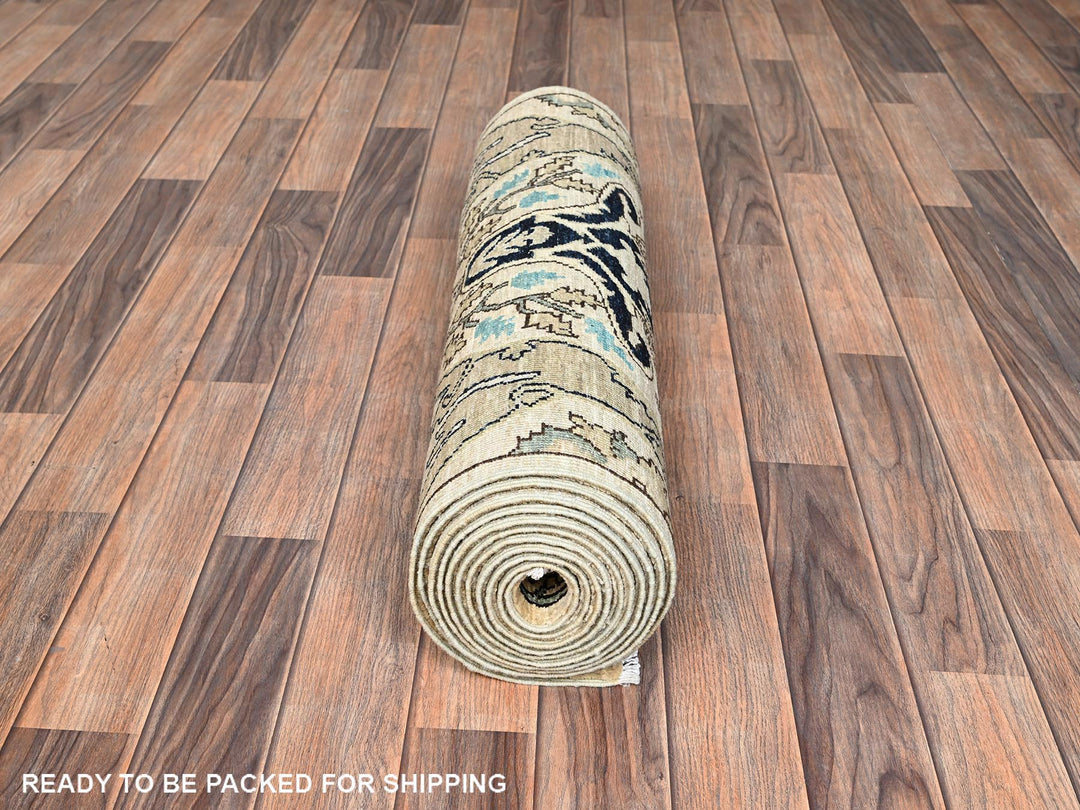 2'7" x 13'10" New Hand Knotted Ivory Wool Runner Oriental Rug - MOA1021625