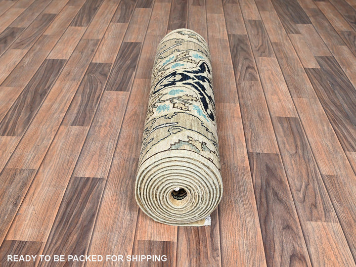 2'7" x 13'10" New Hand Knotted Ivory Wool Runner Oriental Rug - MOA1021625