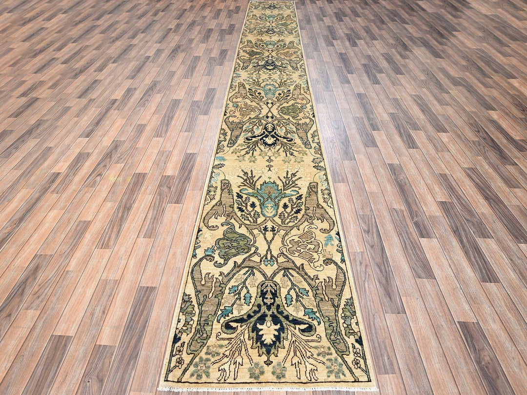 2'8" x 18'3" New Hand Knotted Ivory Wool Runner Oriental Rug - MOA1021626