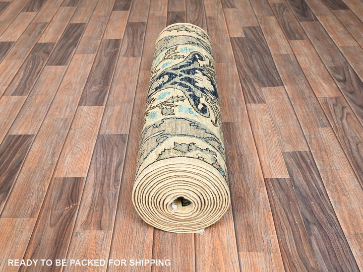 2'8" x 18'3" New Hand Knotted Ivory Wool Runner Oriental Rug - MOA1021626