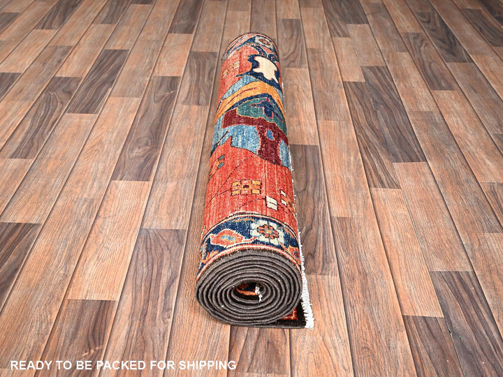 3'3" x 9'9" New Hand Knotted Orange Wool Runner Oriental Rug - MOA1021627