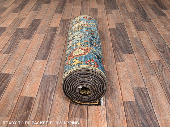 2'7" x 14'7" New Hand Knotted Blue Wool Runner Oriental Rug - MOA1021628