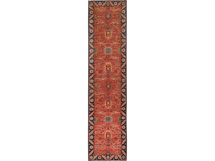 2'11" x 13'3" New Hand Knotted Orange Wool Runner Oriental Rug - MOA1021629