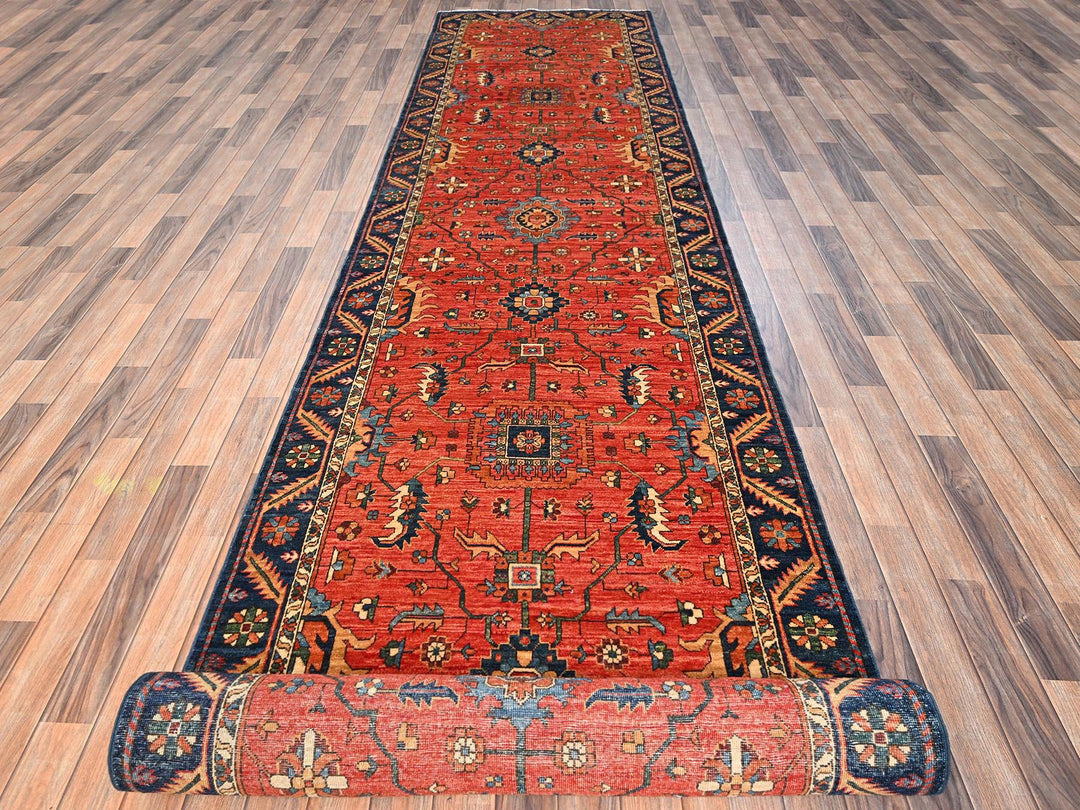 4'0" x 22'7" New Hand Knotted Red Wool Runner Oriental Rug - MOA1021630