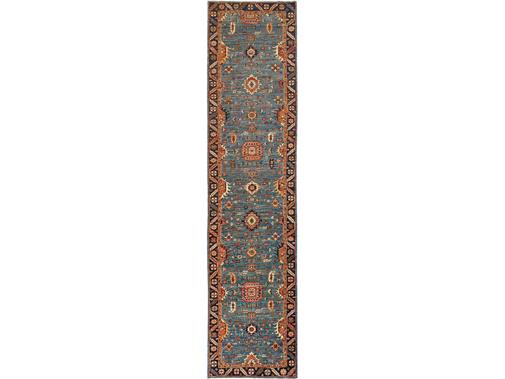 4'2" x 17'10" New Hand Knotted Blue Wool Runner Oriental Rug - MOA1021631
