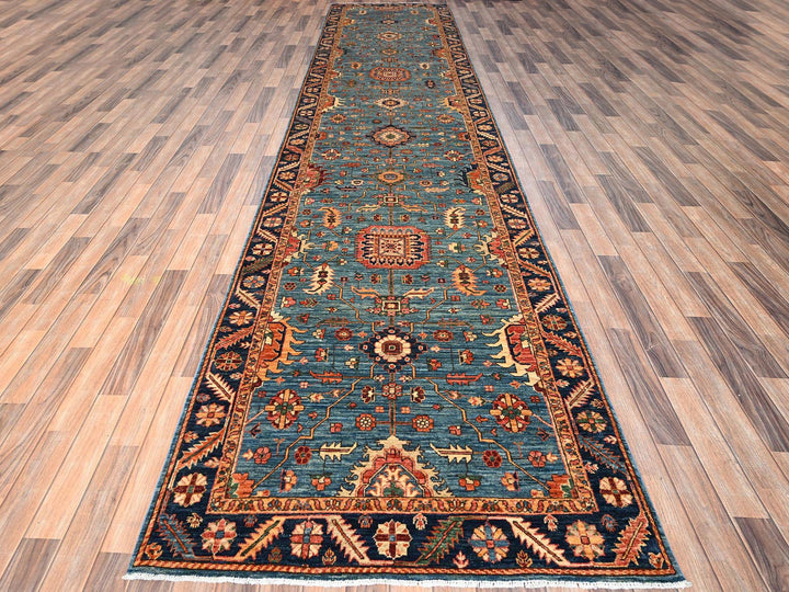 4'2" x 17'10" New Hand Knotted Blue Wool Runner Oriental Rug - MOA1021631