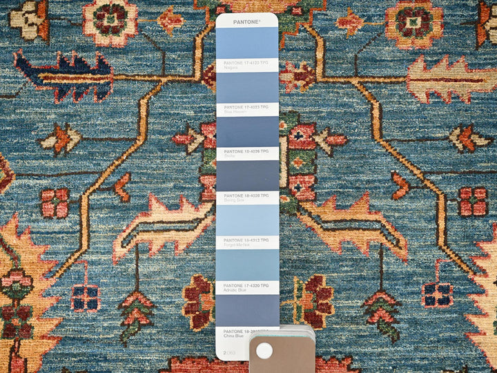 4'2" x 17'10" New Hand Knotted Blue Wool Runner Oriental Rug - MOA1021631