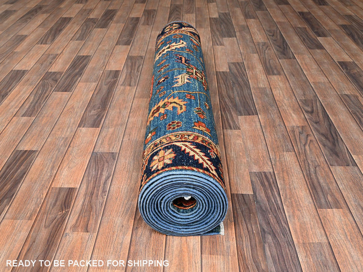 4'2" x 17'10" New Hand Knotted Blue Wool Runner Oriental Rug - MOA1021631