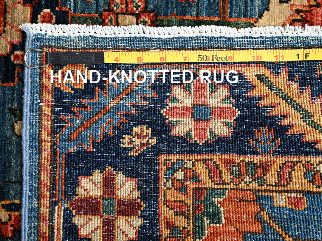 4'2" x 17'10" New Hand Knotted Blue Wool Runner Oriental Rug - MOA1021631
