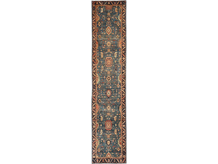 4'3" x 19'0" New Hand Knotted Blue Wool Runner Oriental Rug - MOA1021632