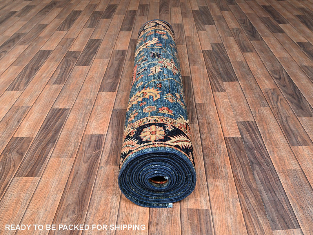 4'3" x 19'0" New Hand Knotted Blue Wool Runner Oriental Rug - MOA1021632