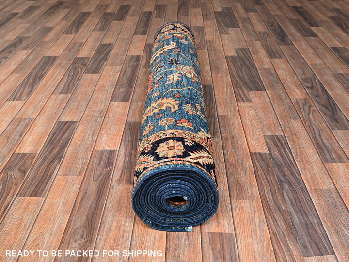 4'3" x 19'0" New Hand Knotted Blue Wool Runner Oriental Rug - MOA1021632