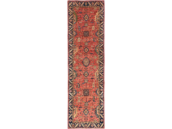 3'10" x 13'7" New Hand Knotted Red Wool Runner Oriental Rug - MOA1021633