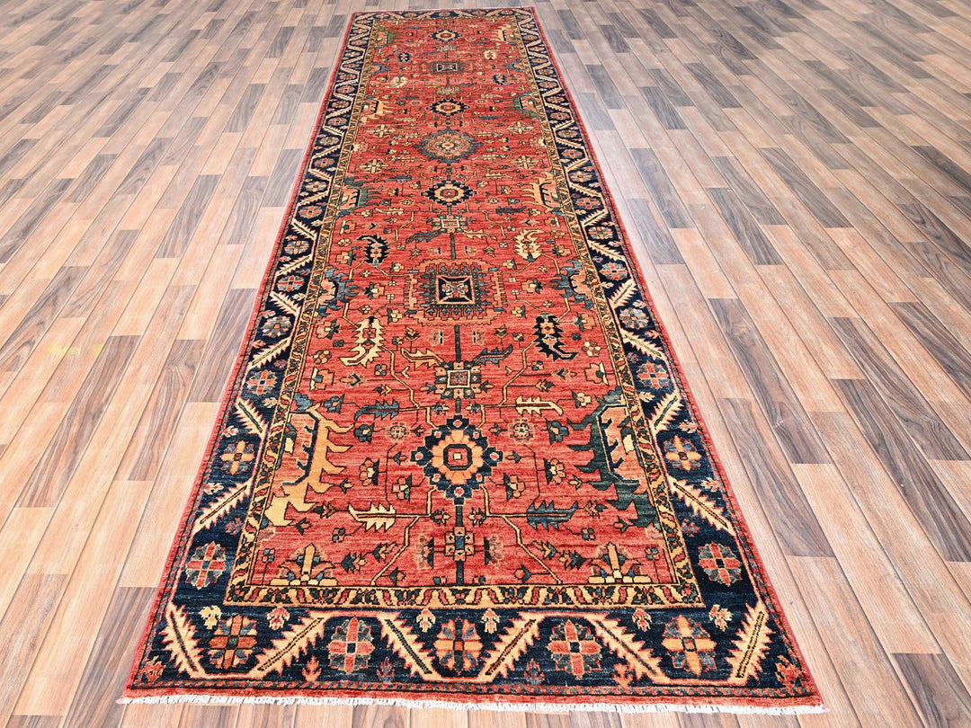 3'10" x 13'7" New Hand Knotted Red Wool Runner Oriental Rug - MOA1021633