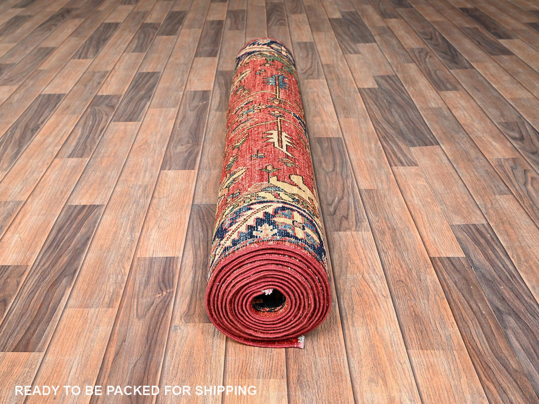 3'10" x 13'7" New Hand Knotted Red Wool Runner Oriental Rug - MOA1021633