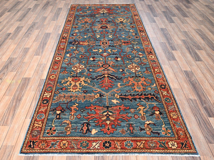 4'1" x 9'7" New Hand Knotted Blue Wool Runner Oriental Rug - MOA1021634