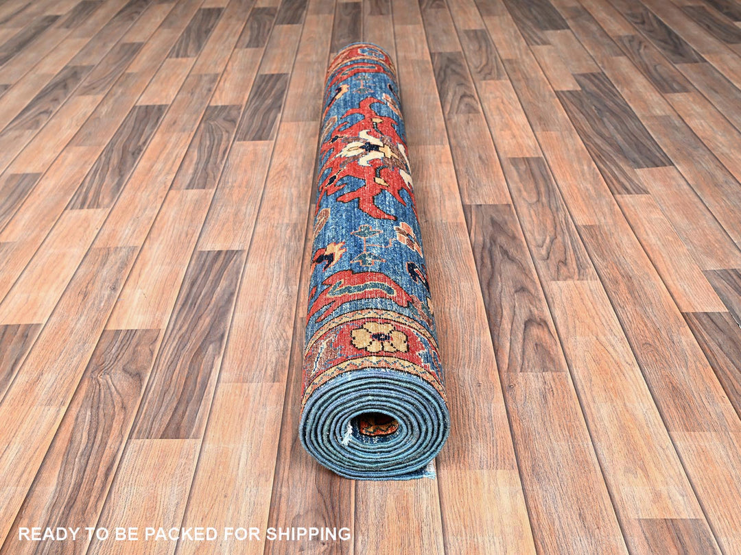 4'1" x 9'7" New Hand Knotted Blue Wool Runner Oriental Rug - MOA1021634