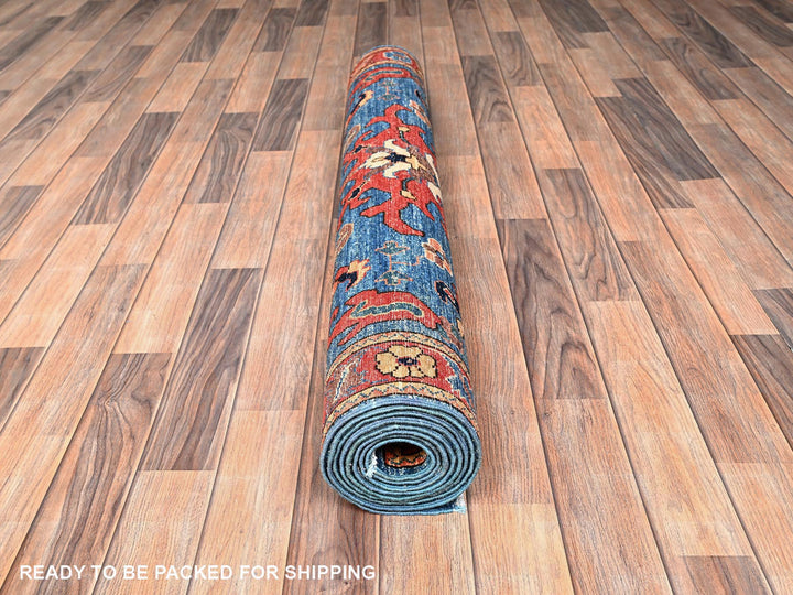 4'1" x 9'7" New Hand Knotted Blue Wool Runner Oriental Rug - MOA1021634