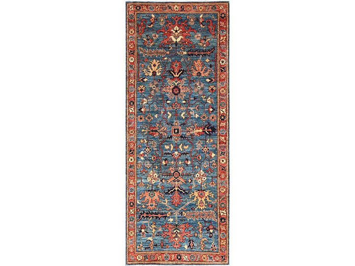 4'2" x 9'7" New Hand Knotted Blue Wool Runner Oriental Rug - MOA1021635